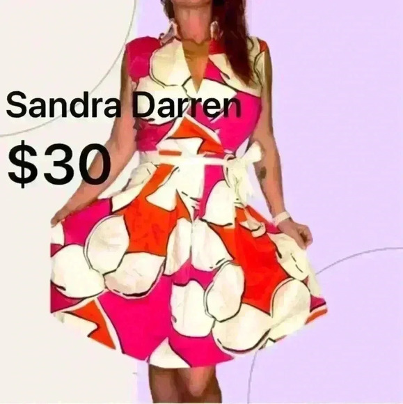 Sandra Darren Floral Print Pleated Midi Dress | Size 12 - Picture 1 of 4